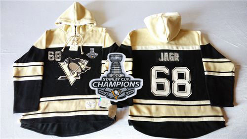 Penguins #68 Jaromir Jagr Black Sawyer Hooded Sweatshirt Stanley Cup Finals Champions Stitched NHL Jersey